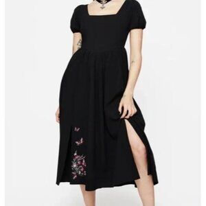 Disturbia Cybele Puff Sleeve Midi Dress US 10 Whimsigoth Witchy Boho Side Slit